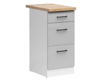 Base cabinet JUNONA 40 cm, 3 drawers, with worktop, white with chalk gloss