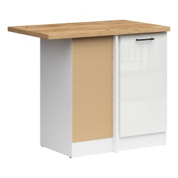 Corner base cabinet JUNONA 100 cm, left-hand, with worktop, white with chalk gloss