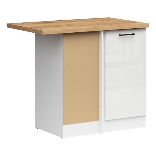 Corner base cabinet JUNONA 100 cm, left-hand, with worktop, white with chalk gloss