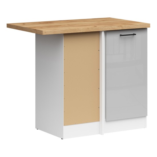 Corner base cabinet JUNONA 100 cm, left-hand, with worktop, white with chalk gloss
