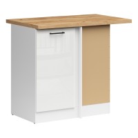 Corner base cabinet JUNONA 100 cm, right-hand, with worktop, white with chalk gloss