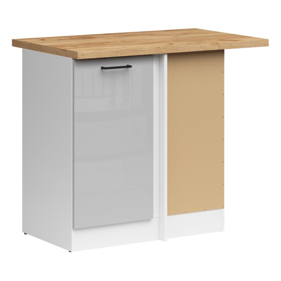 Corner base cabinet JUNONA 100 cm, right-hand, with worktop, white with chalk gloss