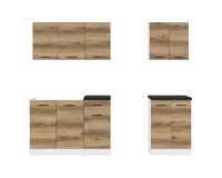 Kitchen set JUNONA 180A cm, with worktop, white with oak