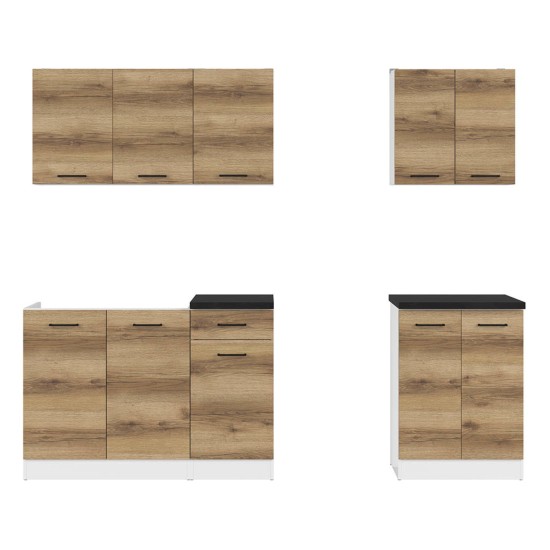 Kitchen set JUNONA 180A cm, with worktop, white with oak