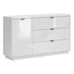 Chest of drawers FORN 156 cm, 1 door and 3 drawers, white high gloss