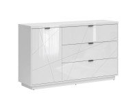 Chest of drawers FORN 156 cm, 1 door and 3 drawers, white high gloss