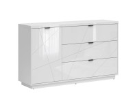Chest of drawers FORN 156 cm, 1 door and 3 drawers, white high gloss