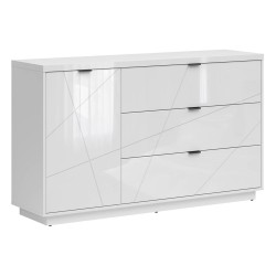 Chest of drawers FORN 156 cm, 1 door and 3 drawers, white high gloss
