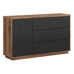 Chest of drawers FORN 156 cm, 1 door and 3 drawers, oak with black