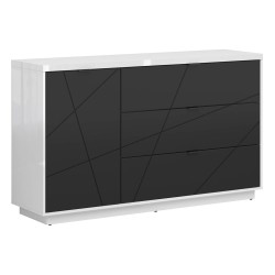 Chest of drawers FORN 156 cm, 1 door and 3 drawers, white high gloss with black