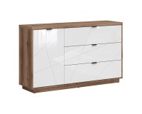Chest of drawers FORN 156 cm, 1 door and 3 drawers, dark delano oak with white high gloss