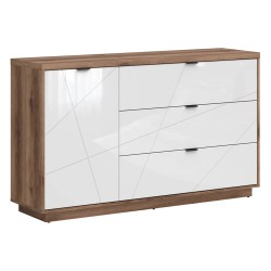 Комод FORN 156 см, 1 дверь и 3 ящика, дуб делано тёмный с белым глянцем
