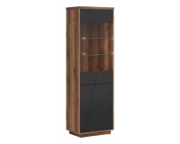 Display cabinet FORN 64 cm, 1 door and 1 glass door, oak with black