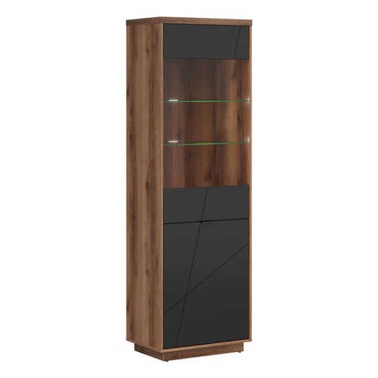 Display cabinet FORN 64 cm, 1 door and 1 glass door, oak with black