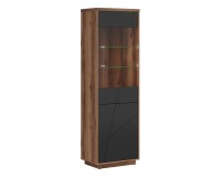 Display cabinet FORN 64 cm, 1 door and 1 glass door, oak with black