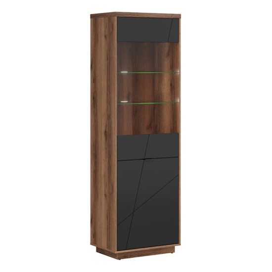 Display cabinet FORN 64 cm, 1 door and 1 glass door, oak with black