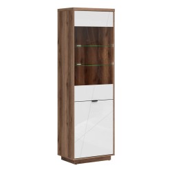 Display cabinet FORN 64 cm, 1 door and 1 glass door, dark delano oak with white high gloss