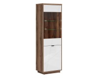 Display cabinet FORN 64 cm, 1 door and 1 glass door, dark delano oak with white high gloss