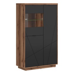 Display cabinet FORN 94 cm, 2 doors and 1 glass door, oak with black
