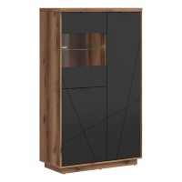 Display cabinet FORN 94 cm, 2 doors and 1 glass door, oak with black