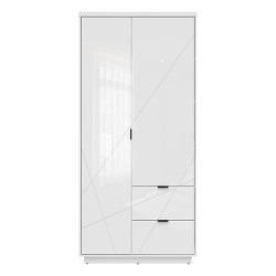 Wardrobe FORN 94 cm, 2 doors and 2 drawers, white high gloss