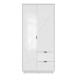 Wardrobe FORN 94 cm, 2 doors and 2 drawers, white high gloss