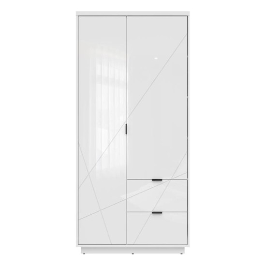 Wardrobe FORN 94 cm, 2 doors and 2 drawers, white high gloss Wardrobe FORN 94 cm, 2 doors and 2 drawers, white high gloss