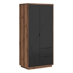 Wardrobe FORN 94 cm, 2 doors and 2 drawers, oak with black
