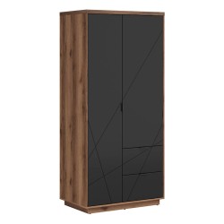 Wardrobe FORN 94 cm, 2 doors and 2 drawers, oak with black