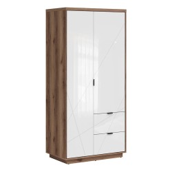 Wardrobe FORN 94 cm, 2 doors and 2 drawers, dark delano oak with white high gloss Wardrobe FORN 94 cm, 2 doors and 2 drawers, dark delano oak with white high gloss
