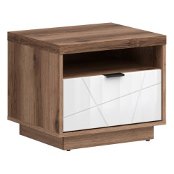 Bedside table FORN 50 cm, 1 drawer, dark delano oak with white high gloss