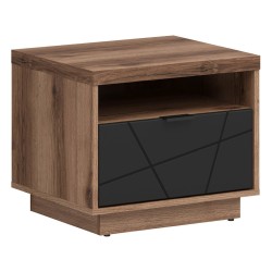 Bedside table FORN 50 cm, 1 drawer, dark delano oak with black