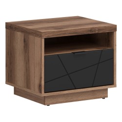 Bedside table FORN 50 cm, 1 drawer, dark delano oak with black