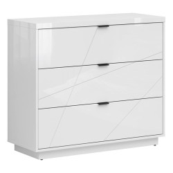 Chest of drawers FORN 106 cm, 3 drawers, white high gloss