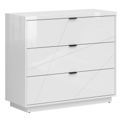 Chest of drawers FORN 106 cm, 3 drawers, white high gloss