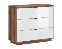 Chest of drawers FORN 106 cm, 3 drawers, dark delano oak with white high gloss