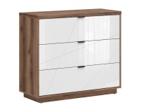 Chest of drawers FORN 106 cm, 3 drawers, dark delano oak with white high gloss