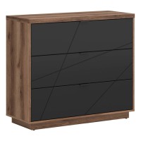 Chest of drawers FORN 106 cm, 3 drawers, dark delano oak with black
