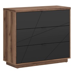 Chest of drawers FORN 106 cm, 3 drawers, dark delano oak with black