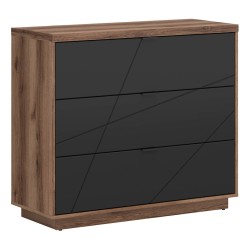 Комод FORN 106 см, 3 ящика, дуб делано тёмный с чёрным
