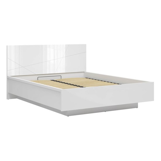 מיטה FORN 160 x 200, עם ארגז מצעים, לבן מבריק