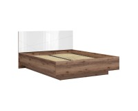 Bed FORN 160 x 200, with storage box, dark delano oak with white high gloss