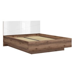 Bed FORN 160 x 200, with storage box, dark delano oak with white high gloss