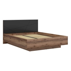 Bed FORN 160 x 200, with storage box, dark delano oak with black