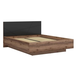 Bed FORN 160 x 200, with storage box, dark delano oak with black