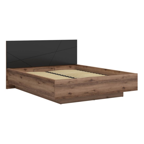 Кровать FORN 160 x 200, с ящиком для белья, дуб делано тёмный с чёрным