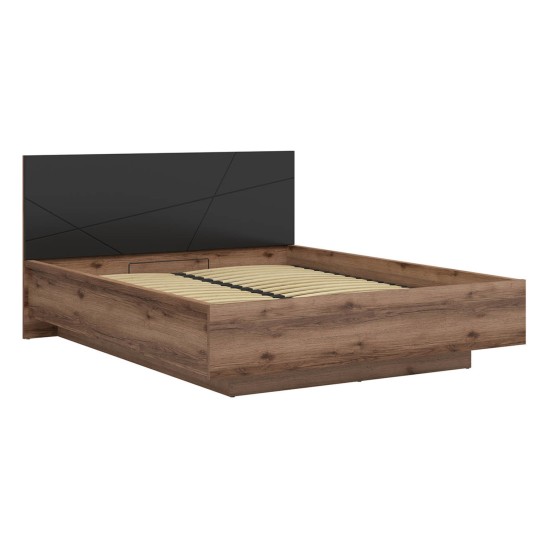 Кровать FORN 160 x 200, с ящиком для белья, дуб делано тёмный с чёрным