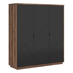 Wardrobe FORN 180 cm, 3 doors, dark delano oak with black
