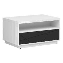 Coffee table FORN 60 cm, 1 drawer, white high gloss with black