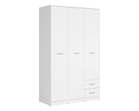 Шкаф распашной NEPO 118 см, 3 двери и 2 ящика, белый